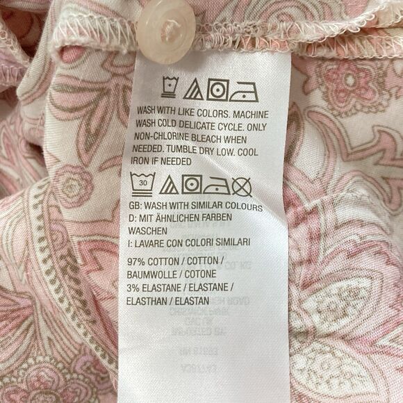 Isaac Mizrahi Live Button-Up Tunic Top Womens Size 8 Pink Tan Floral Long Sleeve - Picture 9 of 9